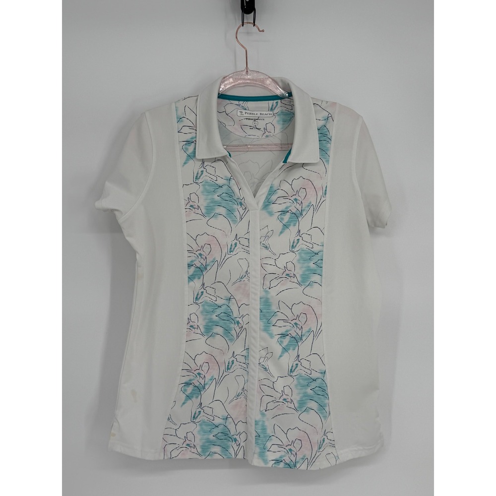Pebble Beach Performance White Floral Print Golf Polo Shirt Women's XL